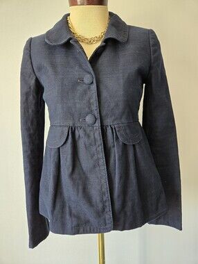 J.Crew Dark Denim Peplum Linen And Cotton Jacket. Size 2
